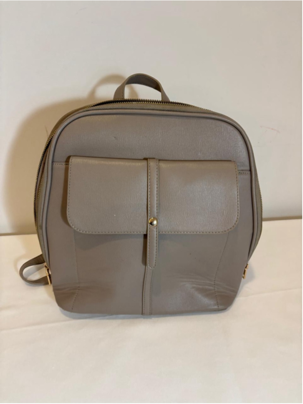 Mistique Vegan Leather Backpack Purse Taupe Gray Gold Hardware #C102